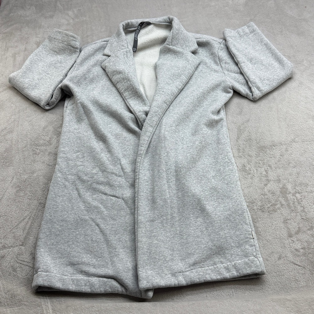 Vuori Restore Coat Women M/L Grey Organic Cotton Fleece Open Front Quiet Luxury